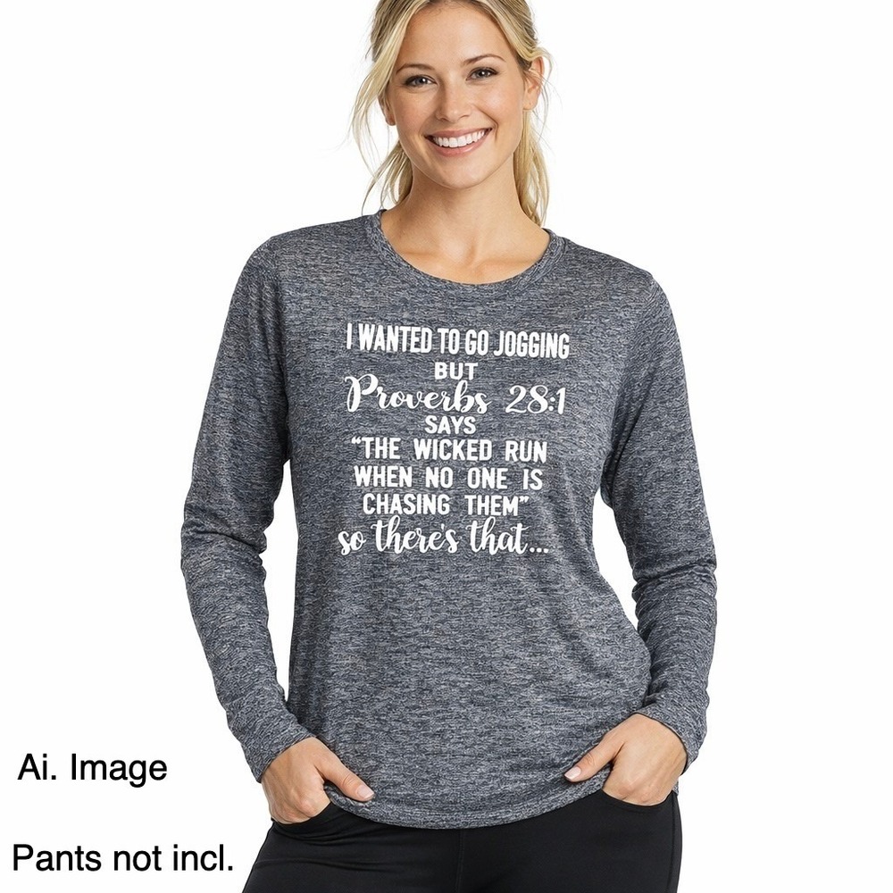 BCG Proverbs 28:1 Funny Religious Graphic Long Sleeve Shirt Gray Women XL NWT